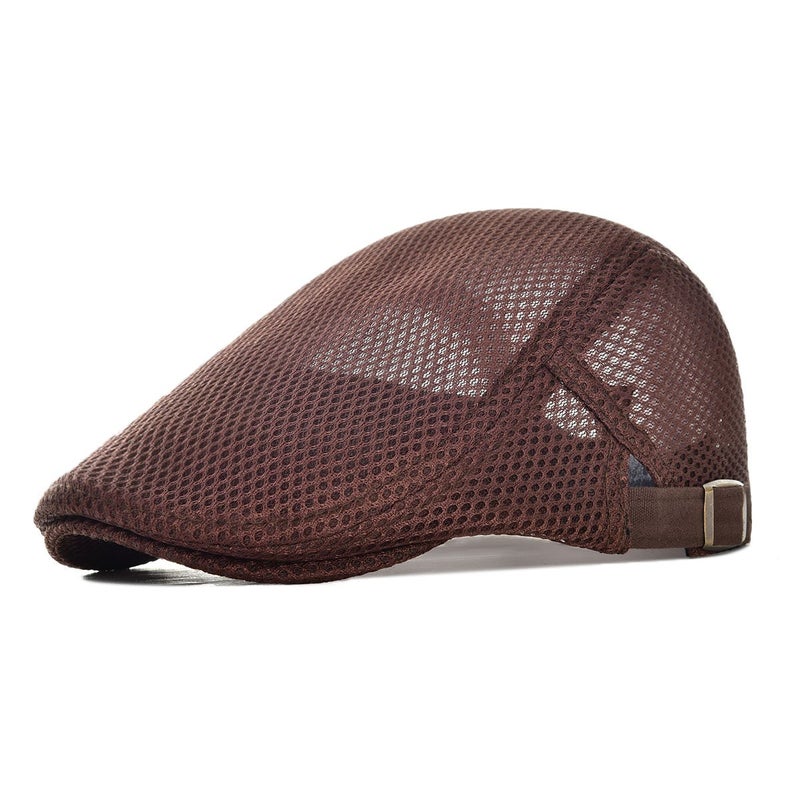 VOBOOM Men Breathable Mesh Summer Hat Adjustable Newsboy Beret Ivy Cabbie Flat Cap (Coffee) - Image 1